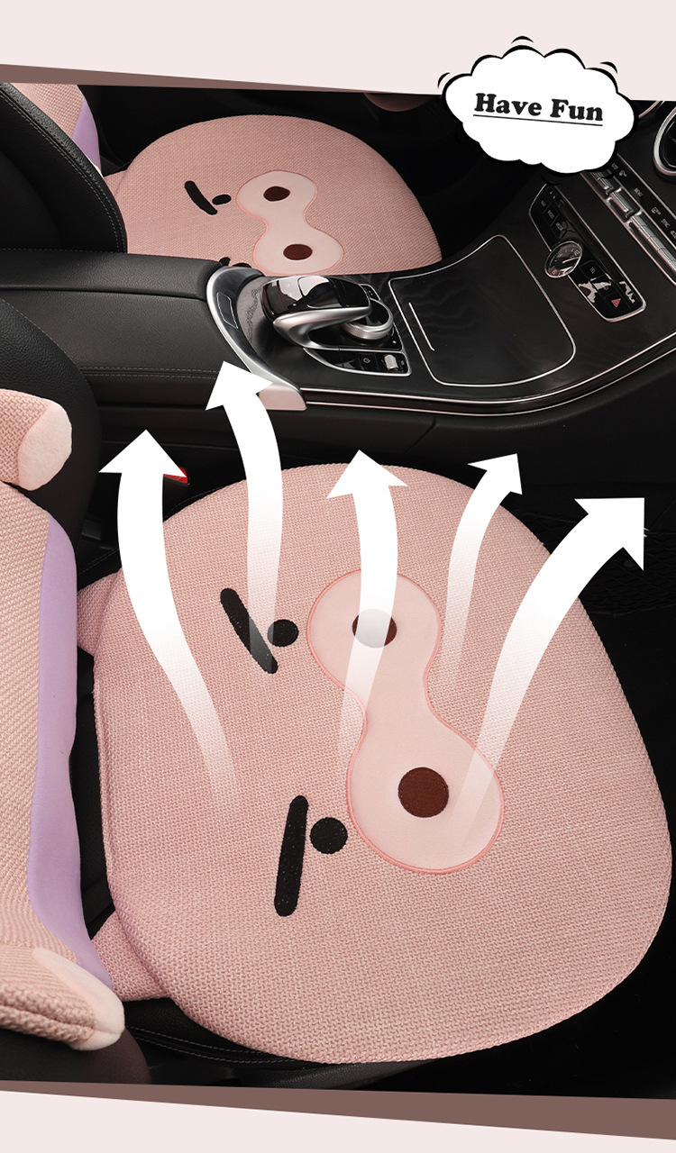 2026 New Cartoon Piggy Coarse Linen Car Seat Cushion, Universal for All Seasons, Multi-Piece Set for Single Seat, Original Factory Direct Shipment