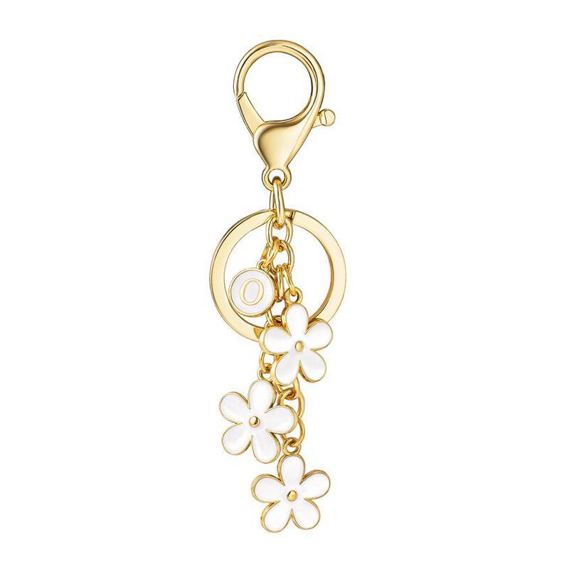 Flower Butterfly Key Ring Buckle Initial Keychain White/Pink Flower Charm Key Cute Letter Keyring