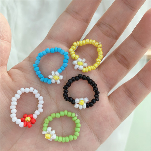 Elegant and Minimalist Small Bead Flower String Ring with Ins Style, Small Zouju Lotus Index Ring for Students, Female Tail Ring