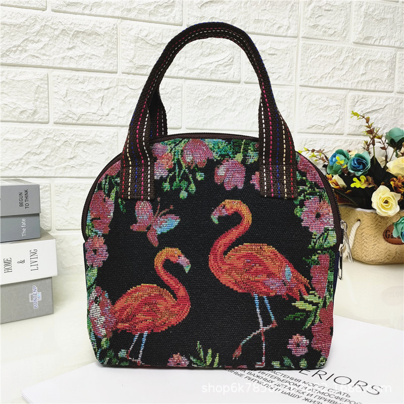 2024 nuevo color de doble cara de dibujos animados de punto bolsa de lona textura de comercio exterior mamá bolsa de compras monedero móvil