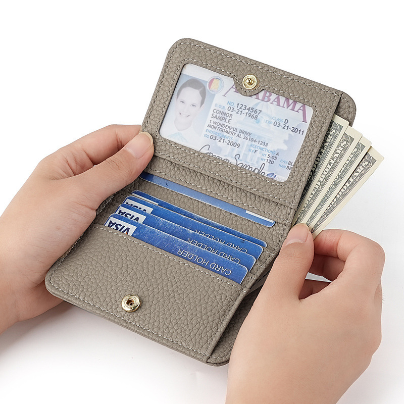 2024 New Top Layer Cowhide Women's Wallet Small Portable Leather Snap Button Coin Purse RIFD Multi Card Wallet