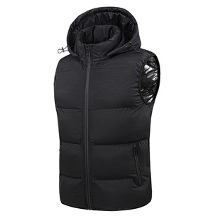 2025 New Style Graphene Thermal Vest Waterproof Windproof Hooded Comfortable Simple Men's European Size Cross-Border