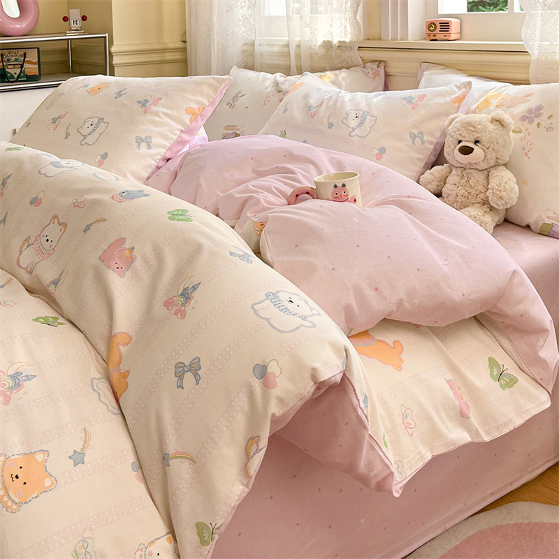 Temporada escolar cama de dibujos animados de cuatro piezas algodón puro algodón 2025 nueva funda edredón sábana dormitorio juego de tres piezas