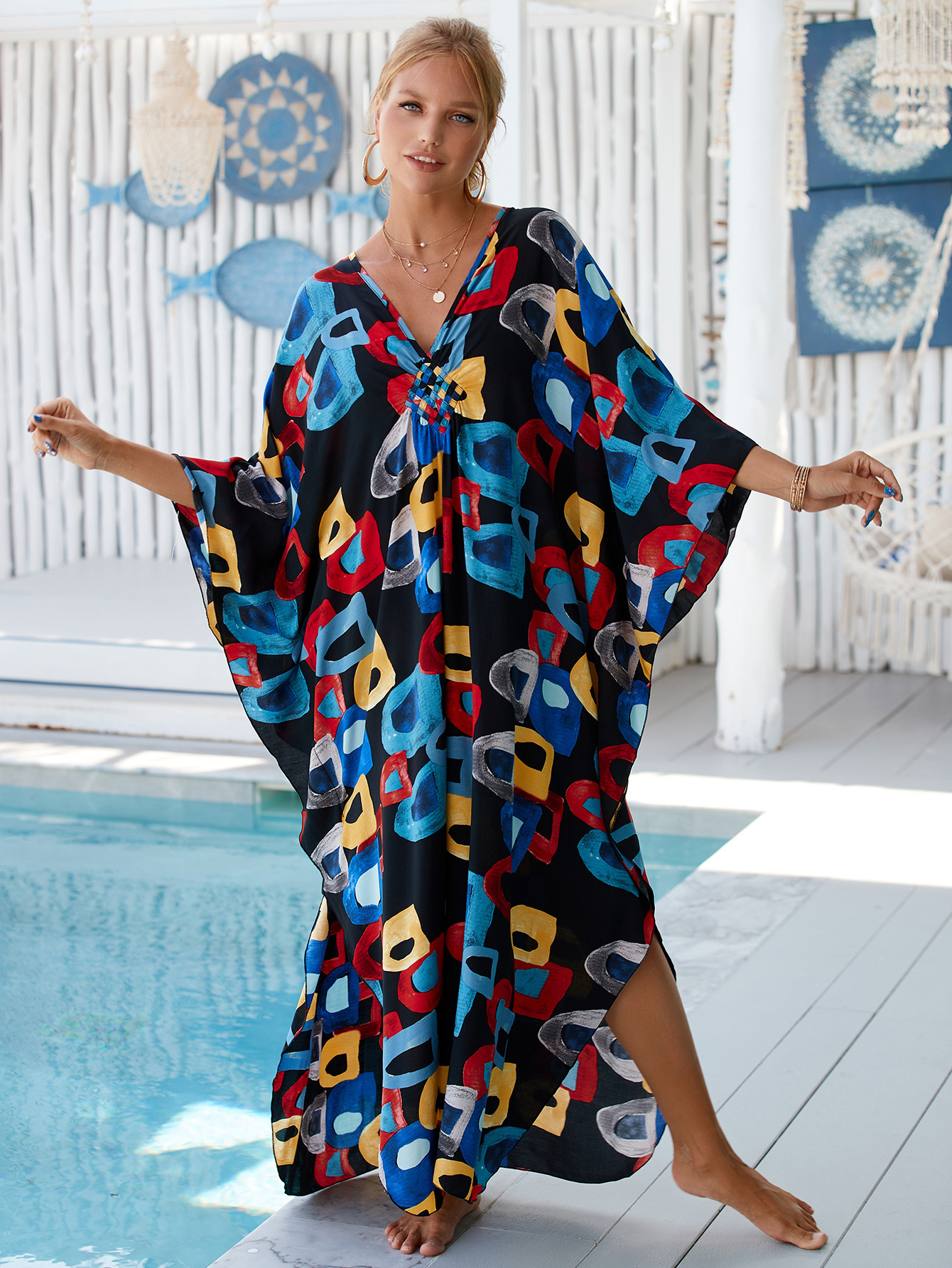 224g Weight Sunscreen Shirt Outerwear Type 3/4 Length Sleeve Sleeve Length Polyester Fabric Type Long Top Length V Neck Neckline Printing, Leopard Pattern Spring&Summer Season Women's Gender Vacation, Beach Style Women's Printing Leopard Vacation Beach Cover Ups 22