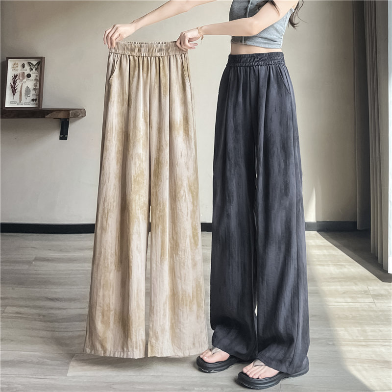 Narrow Tie-Dye Wide-Leg Pants for Women 2026 New Style Ice Silk Cotton Linen Casual Summer Thin Tencel Linen Yamamoto Pants