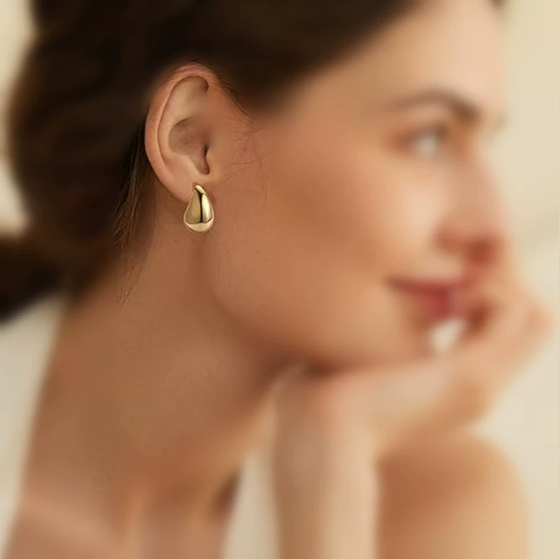 Итальянское court золото обручальные серьги-гвоздики, женские лёгкие, нержавеющая сталь, полый водяной капли, низк Allergic, позолоченные серьги
