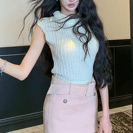 定制新款 白色高领毛衣女冬季miu系圣诞穿搭背心上衣长袖针织衫女