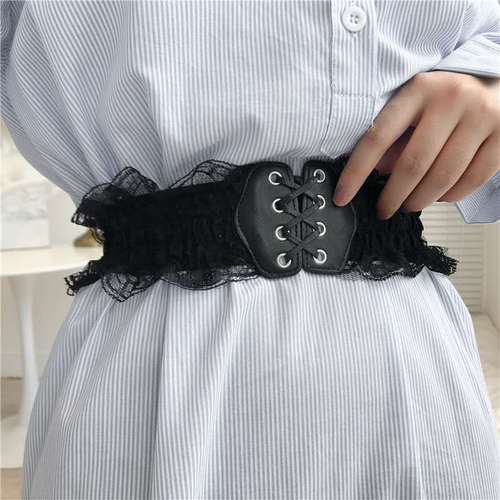 Lace waist belt for women, cute waist slimming belt with skirt, retro temperament, elastic elastic girdle for women