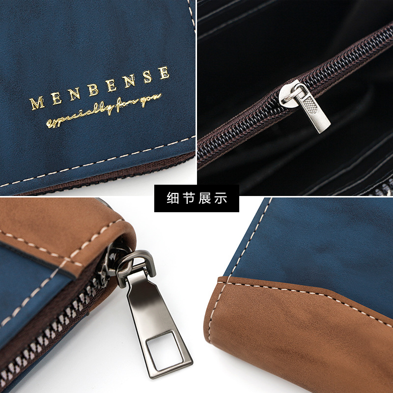 Hombres europeos y Americanos de longitud media cremallera Cartera de costura bolsa de la cadena de gran capacidad de embrague bolso del teléfono móvil titular de la tarjeta de cambio