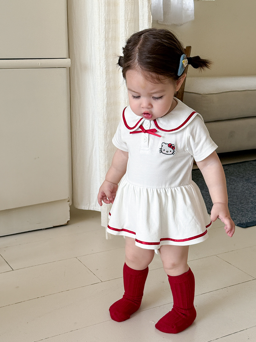 Sugar Pear ropa infantil de verano ropa delgada 2026 nueva camiseta de niñas ropa de escalada de la universidad de bebés bolsas de viento