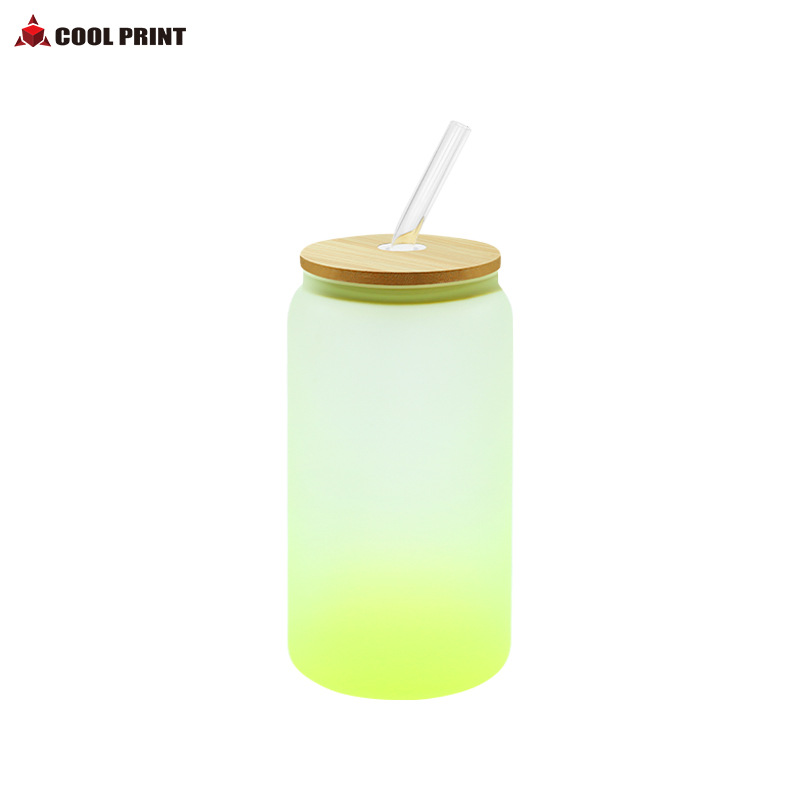 Suministro directo de fábrica de transferencia de calor Amazon 16oz vaso de sublimación de color gradiente mate transparente lata de Cola