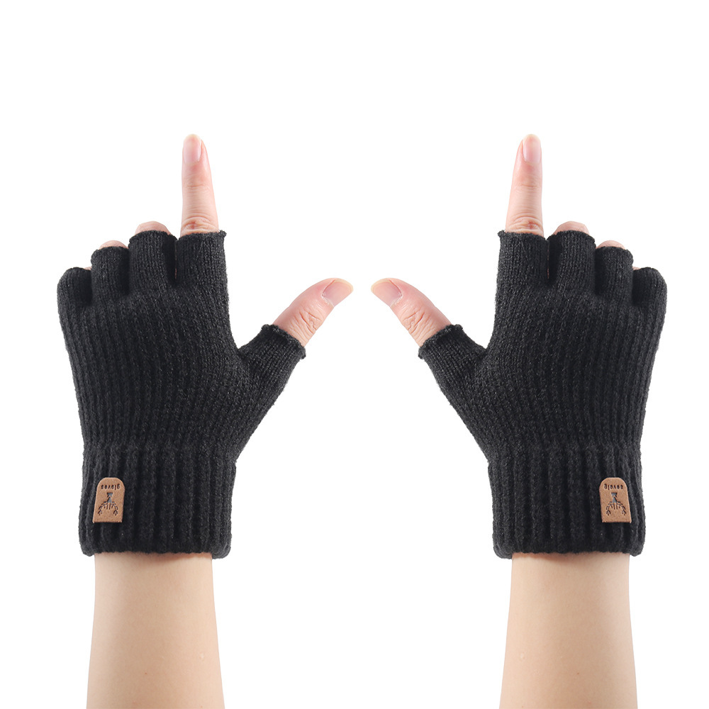 Wholesale of new cold-proof half finger gloves for autumn and winter student knitted warm woolen half cut and leaking finger gloves