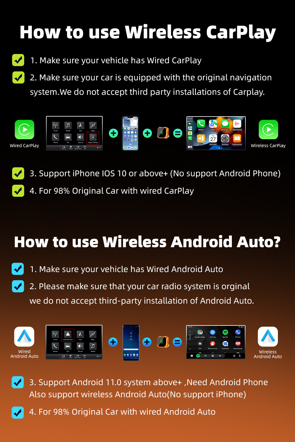 Upgrade your car's wired system with this 2-in-1 wireless CarPlay adapter, making in-car connectivity a breeze