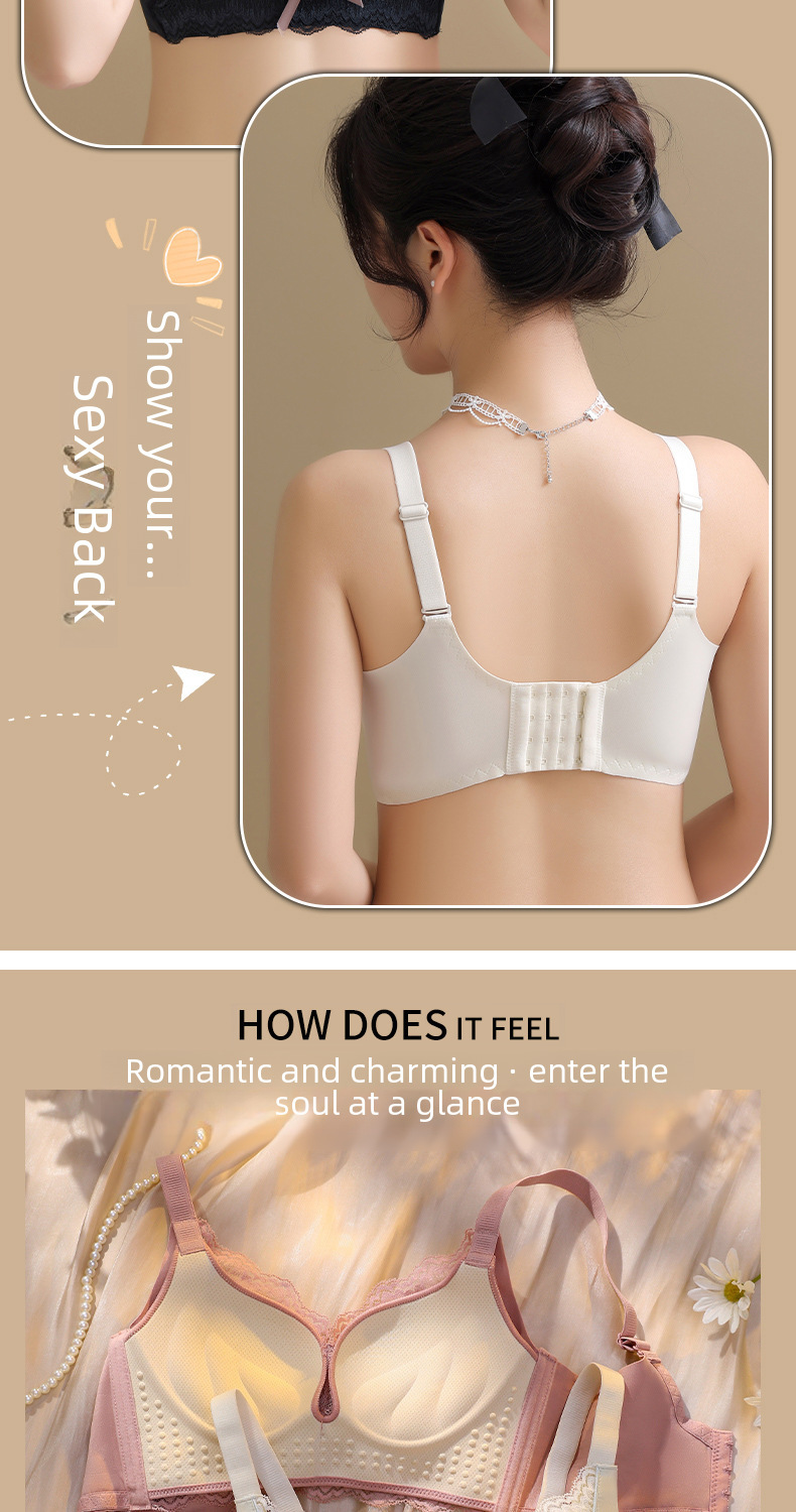 Ensemble de soutien-gorge en dentelle anti-affaissement sans anneau en acier pour petite poitrine_voghion.com