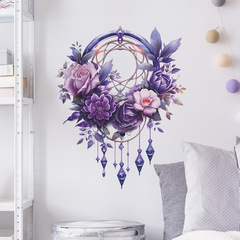 新款FX-E331創意紫色花朵捕夢網掛飾臥室客廳玄關牆貼紙批發