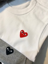 熊孩子家夏兒童新疆棉圓領純色愛心刺綉T恤親子基礎打底衫半短袖
