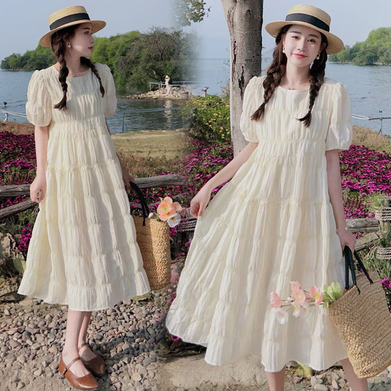 Pregnant women 2025 summer new solid color simple loose slim temperament pregnant women dress pictures have been processed