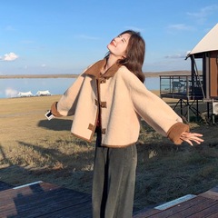 女性用リバーシブルファーワンピースラムウールジャケット、2025年秋新作、初冬厚手ショートスエードトップス