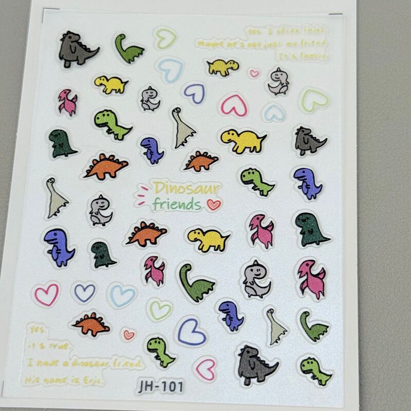 Dinosaur dopamine cartoon colorful line heart nail art stickers, embossed stickers, cute DIY camera and pen holder stickers