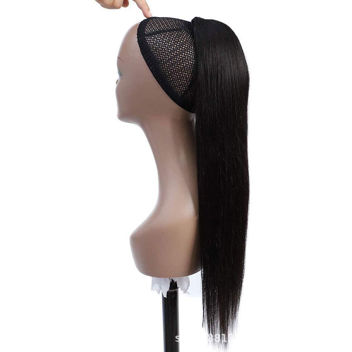 Velcro recta Cola de caballo pelo natural cabello humano real Cola de caballo peluca