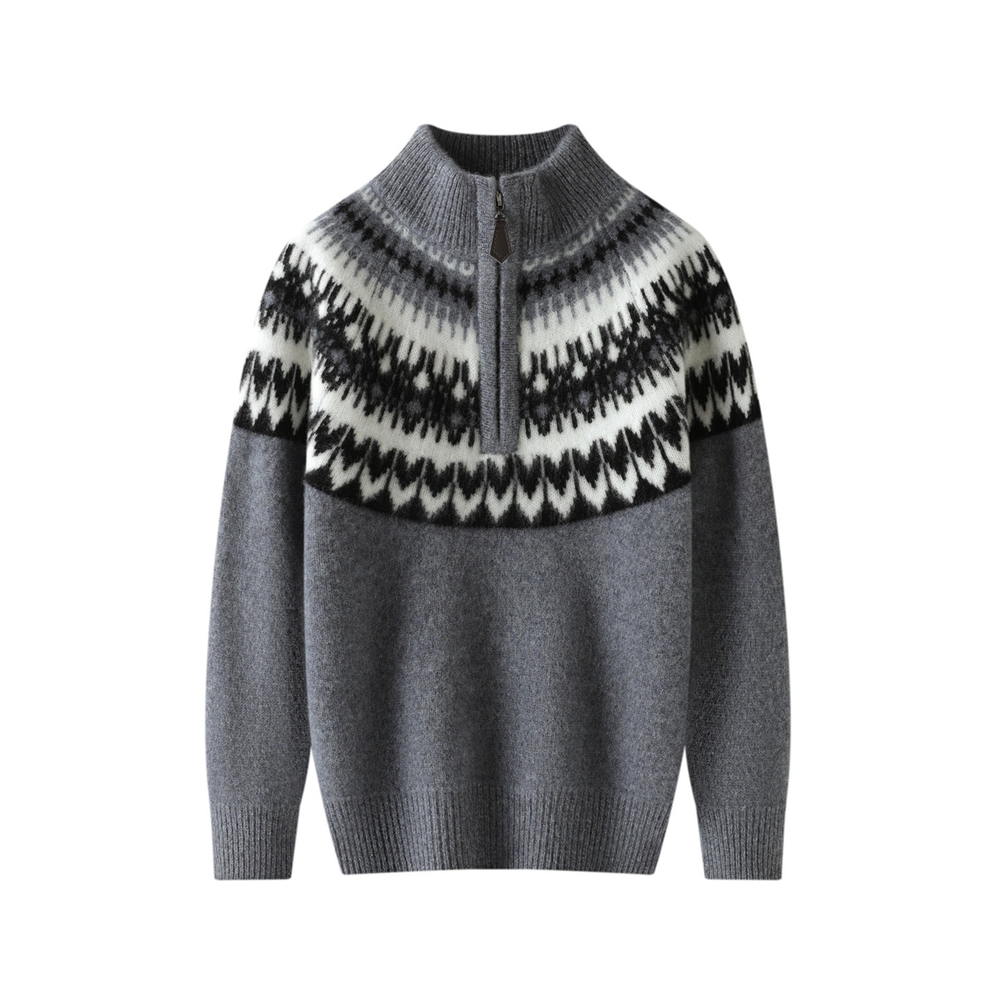 100% pure wool Fair Isle half-zip sweater, jacquard turtleneck knitwear for children of all ages, autumn and winter.