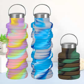提手盖硅胶折叠水杯500ml大容量户外便携运动水瓶water bottle