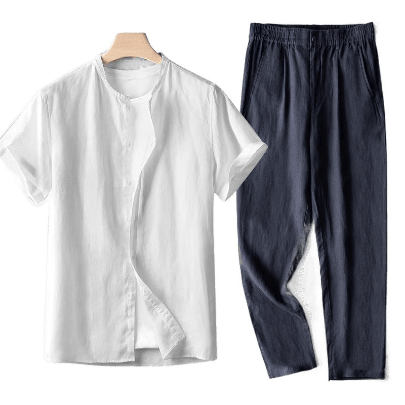 Nuevo conjunto de ropa de lino chino para hombres retro delgado de manga larga estilo chino algodón lino transpirable camisa casual de dos piezas