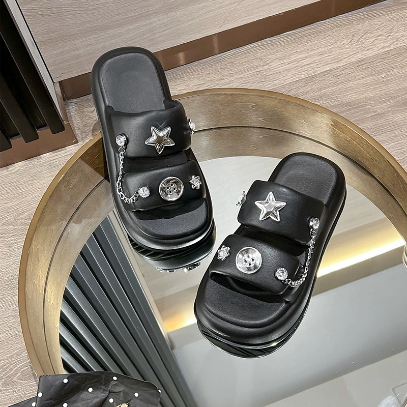 Женские летние Нескользящие уличные тапочки на высоком каблуке, увеличивающие рост, повседневные Простые приморские женские сандалии на танкетке