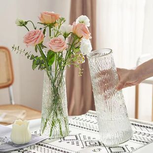 Light luxury style transparent tree pattern T-shaped gold glass vase Nordic simple home decoration dried flower