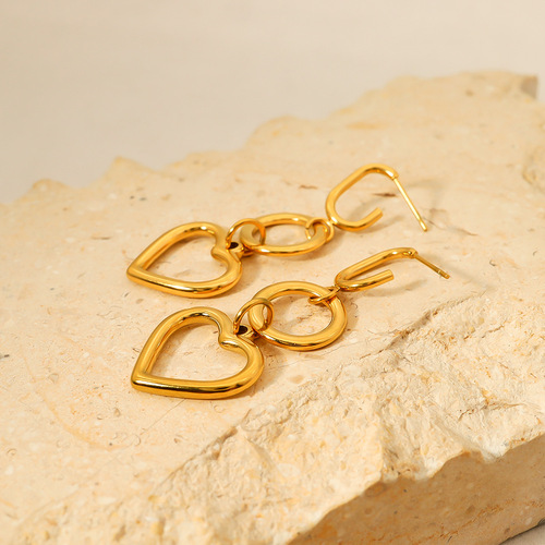 Ins European and American Internet celebrity geometric love titanium steel earrings for women niche high-end sense 18k gold plated simple and versatile earrings