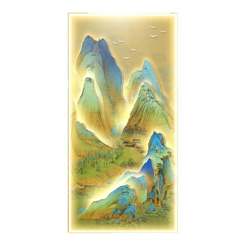 千里江山图玄关装饰画新中式进门入户挂画高级感走廊过道带灯壁画|undefined