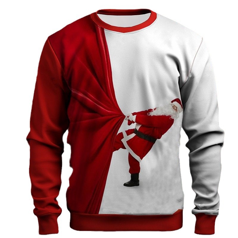 Fashionable Santa Claus 3D Printed Round Neck Pullover, Fashionable And Fun Men's Hoodie_voghion.com