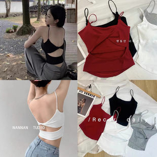 Cotton sexy summer tank top, T-shirt, base short top with cups, for small vest, beautiful back, backless
