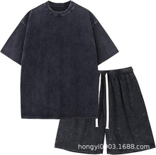 男式休闲运动套装春夏季亚马逊欧美男装外贸新款港风抽绳两件套男