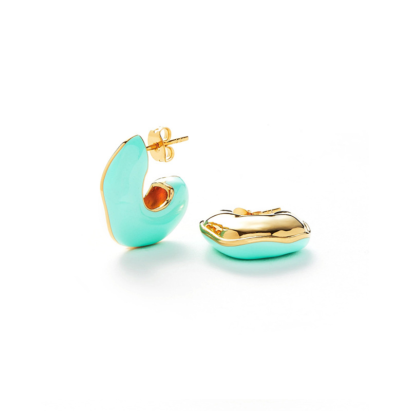 Simple Style C Shape Copper Enamel Plating Ear Studs 1 Pair