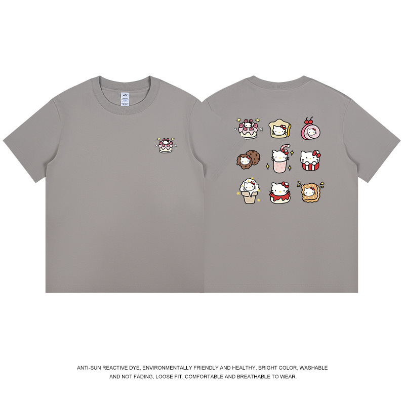 和風九格子猫プリント半袖 Tシャツメンズ純綿夏トップス通勤かわいいレディース Tシャツトレンディなニッチ卸売|undefined
