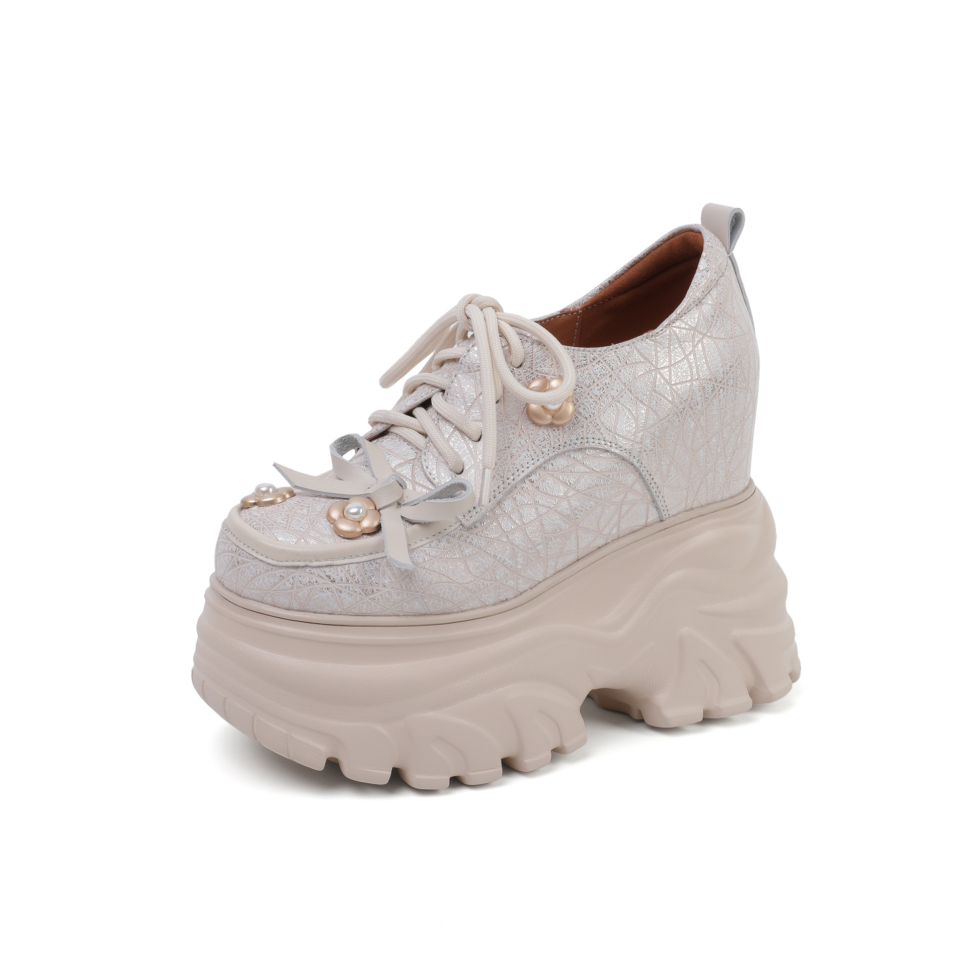 Giày nữ đế xuồng platform nơ bướm cổ điển, dây buộc, mũi sâu, gót 14 cm — màu đen
