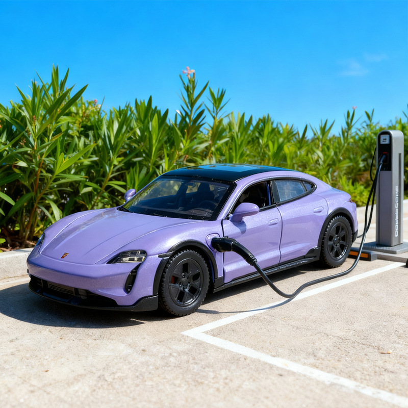Caipo 1/36 Porsche Taycan Alloy Car Model Pull-Back Sound and Light Toy Artificial New Energy Charging Pile