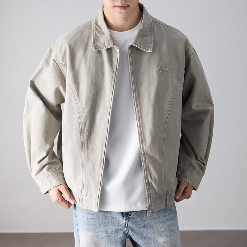 2026 Autumn New Pure Cotton Turn-down Collar Jacket for Men, American Retro Embroidered Top, Men's Flight Worker Jacket 2026 Autumn New Pure Cotton Turn-down Collar Jacket for Men, American Retro Embroidered Top, Men's Flight Worker Jacket