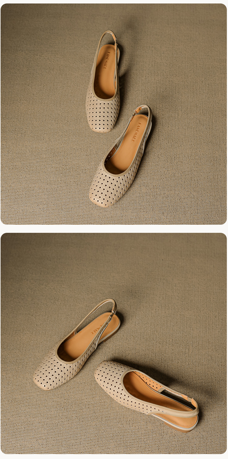 Sandal nữ đế bệt mũi bọc da bò, quai sau hở, phong cách vintage đan lỗ — đen chi tiết 25
