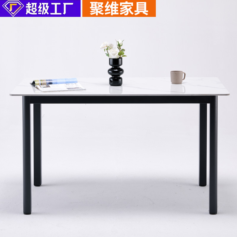 Mesa de comedor de tabla de roca moderna y simple, mesa de comedor rectangular doméstica fuente de fábrica, mesa de piernas de ventilador minimalista de pequeña casa