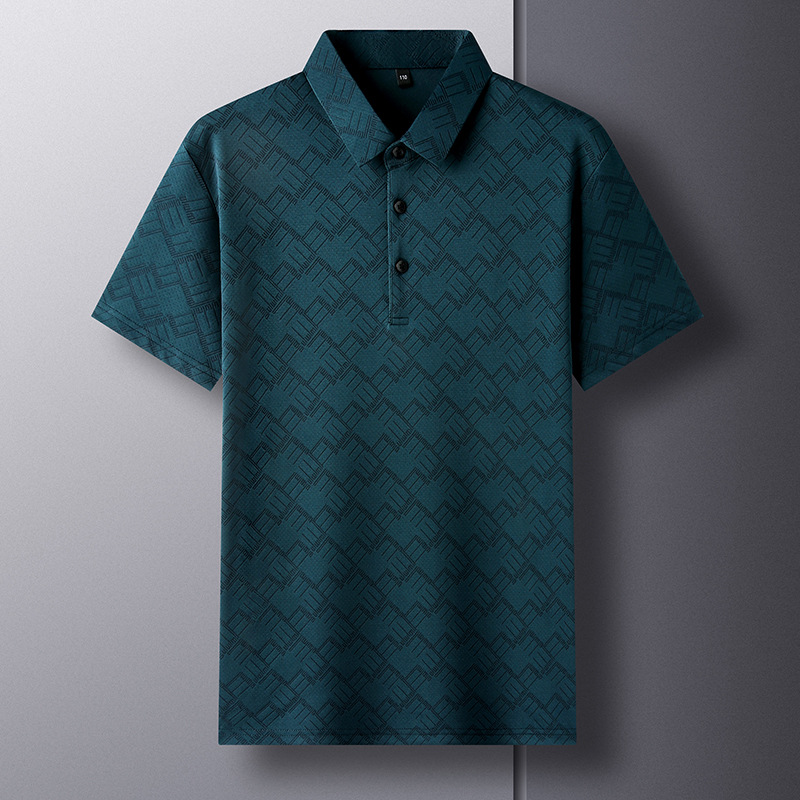 Solid Color Jacquard Casual Short-sleeved T-shirt Men's Lop Middle-aged and Elderly Polo Shirt Summer Business Dad Half-sleeved Men's Wear