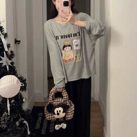 秋款莫代尔棉蝙蝠袖女睡衣家居服