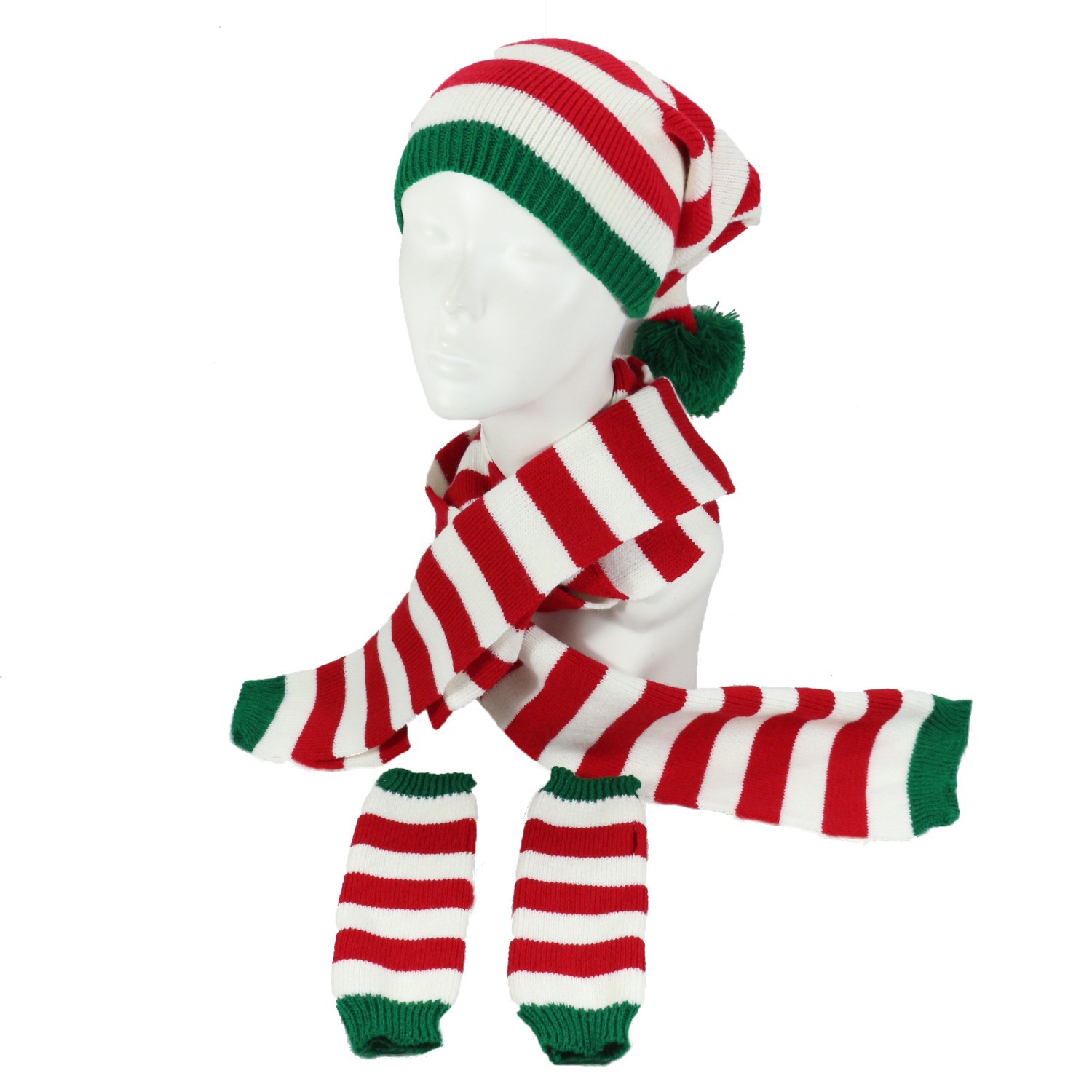 Christmas knit three-piece hat, scarf, glove, winter classic striped wool_voghion.com