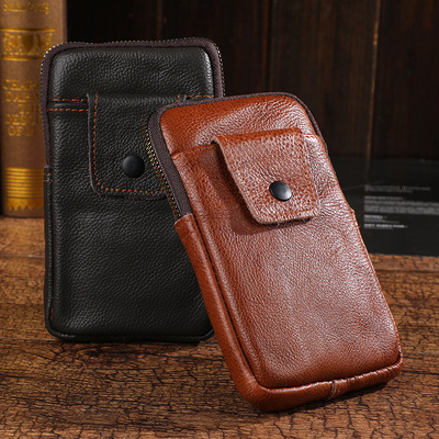 factory wholesale goods in stock Korean Edition Men's Waist pack cowhide Vertical version Mobile phone bag wallet multi-function Stall Night market Best Sellers