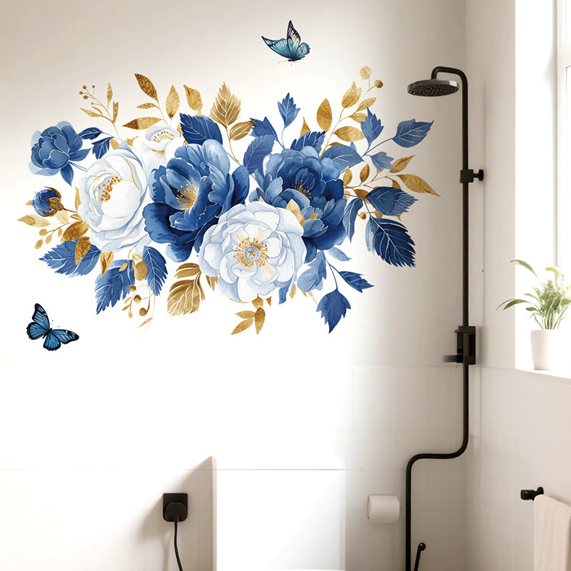 Blue Flowers Cross-Border Hot-Selling Wall Stickers Bedroom Bedside Background Wall Flowers Removable Decorative Wall Stickers Can Be Shipped on Behalf of Others