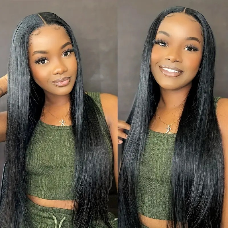 Long Straight Synthetic Lace Front Wig With Centre Parted Style_voghion.com
