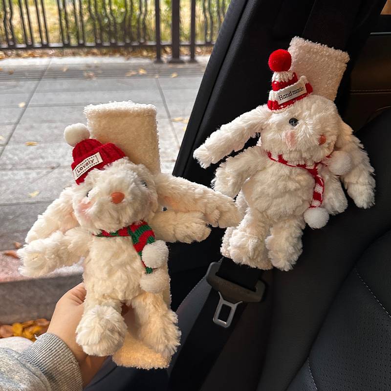 Cute Rabbit Car Seatbelt Shoulder Pad Anti-Neck-Strangling Car Interior Decoration Cute Plush Toy Gift for Women