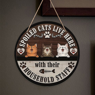 in stock Retro Style Creative Wooden Welcome to List Cat Lovers Round Logo Plaque Wooden Pendant Door Plate