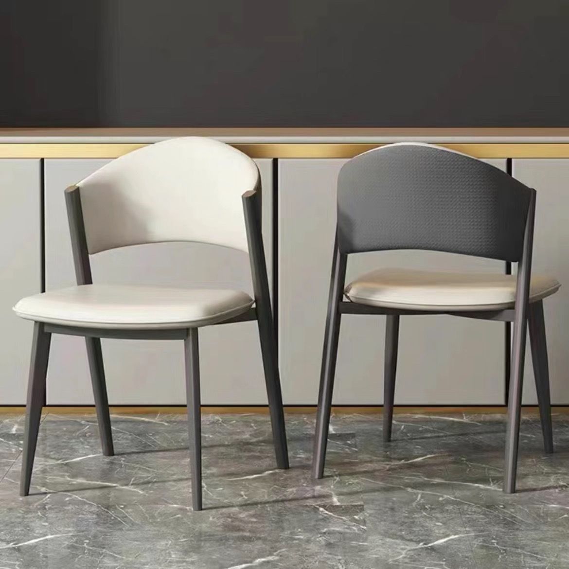 가을 겨울 스타일 + 극세사 가죽으로 넓어지고 두꺼워진 다이닝 체어 + 라이트와 다크 그레이 컬러 매칭